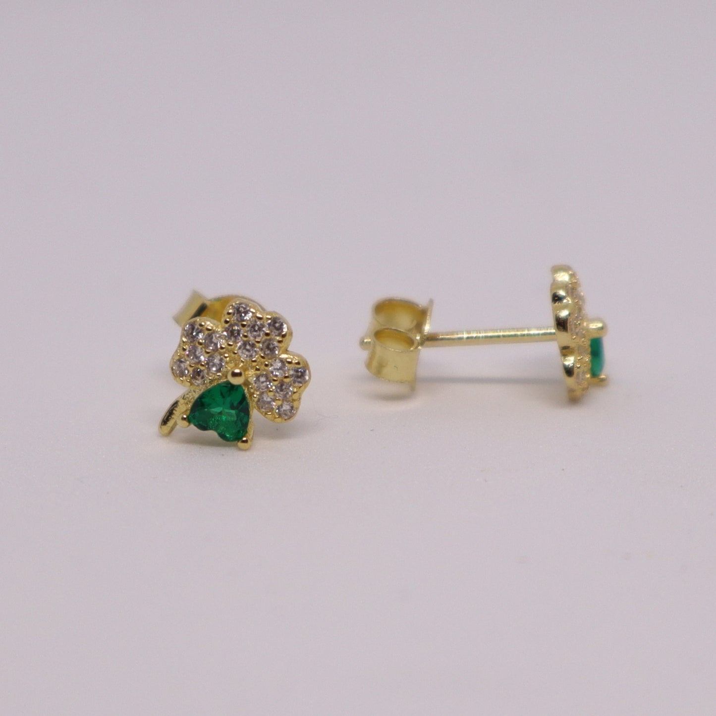 STERLING SILVER GREEN CLOVER EARRINGS- GOLD-PLATED