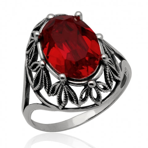 STERLING SILVER RING - SWAROVSKI RED