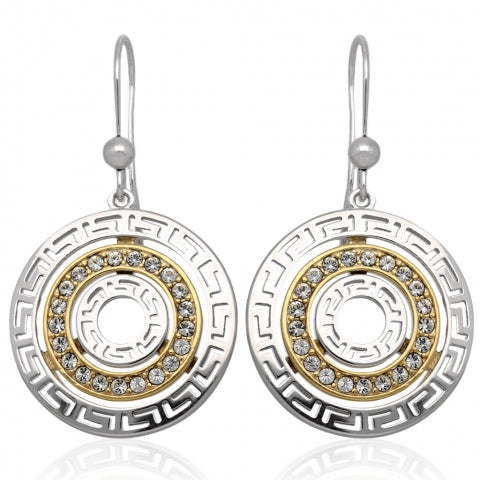 STERLING SILVER GREEK PATTERN ROUND EARRINGS