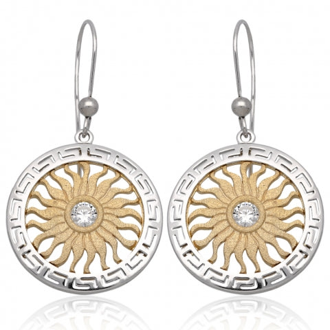 STERLING SILVER GREEK PATTERN ROUND EARRINGS