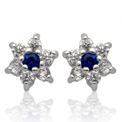Blue Cubic Zirconia Flower Stud Earrings