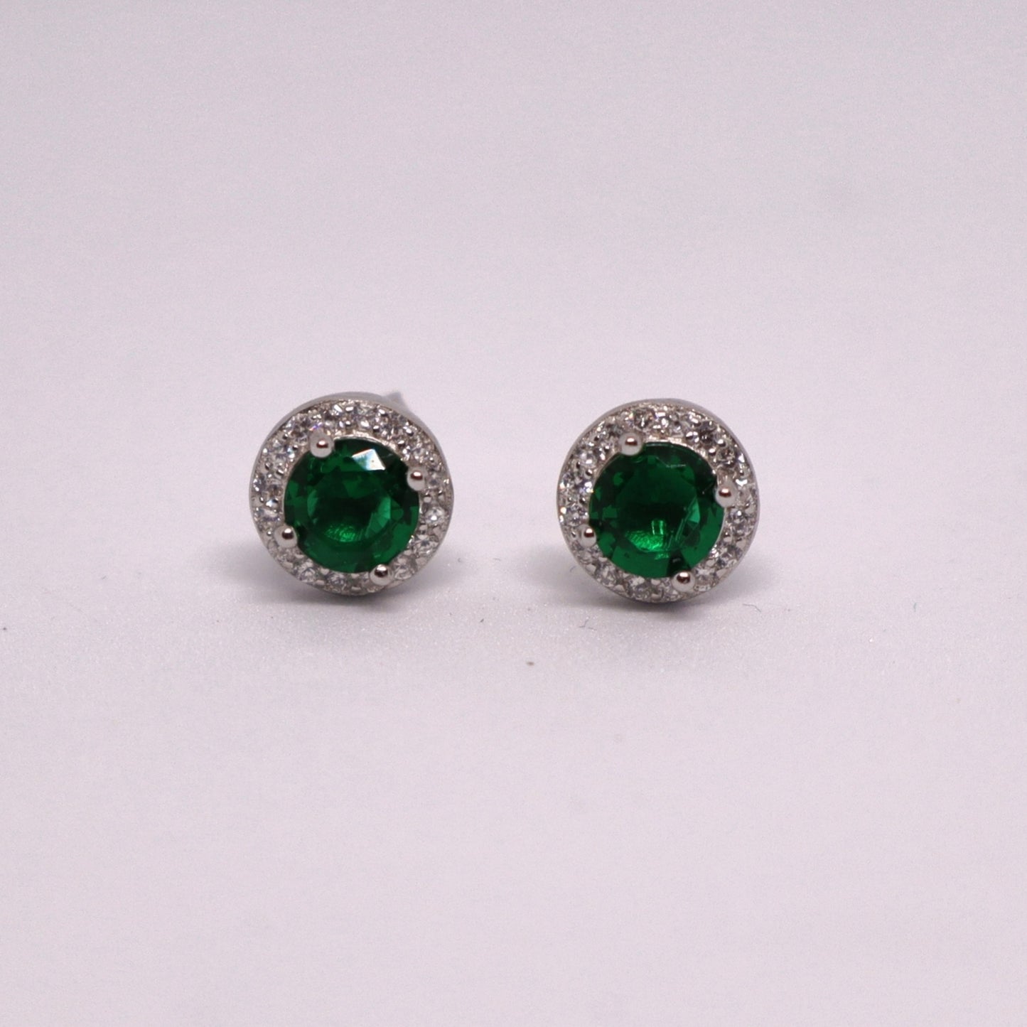 Green Cubic Zirconia Halo Stud Earrings