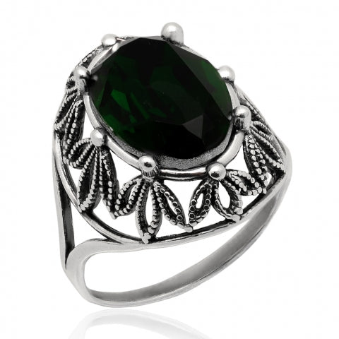 STERLING SILVER RING - SWAROVSKI GREEN