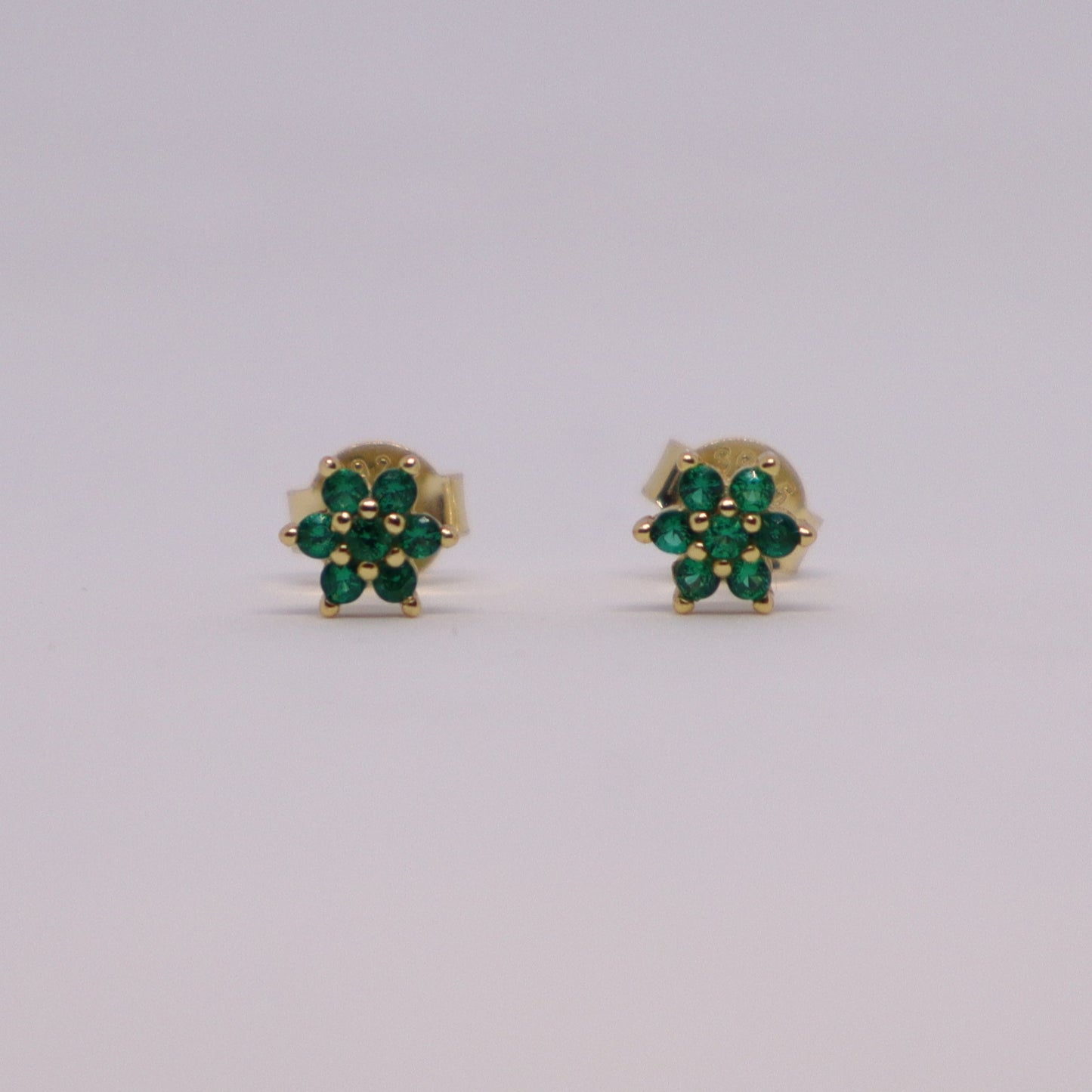 STERLING SILVER MINI GREEN EARRINGS- GOLD-PLATED
