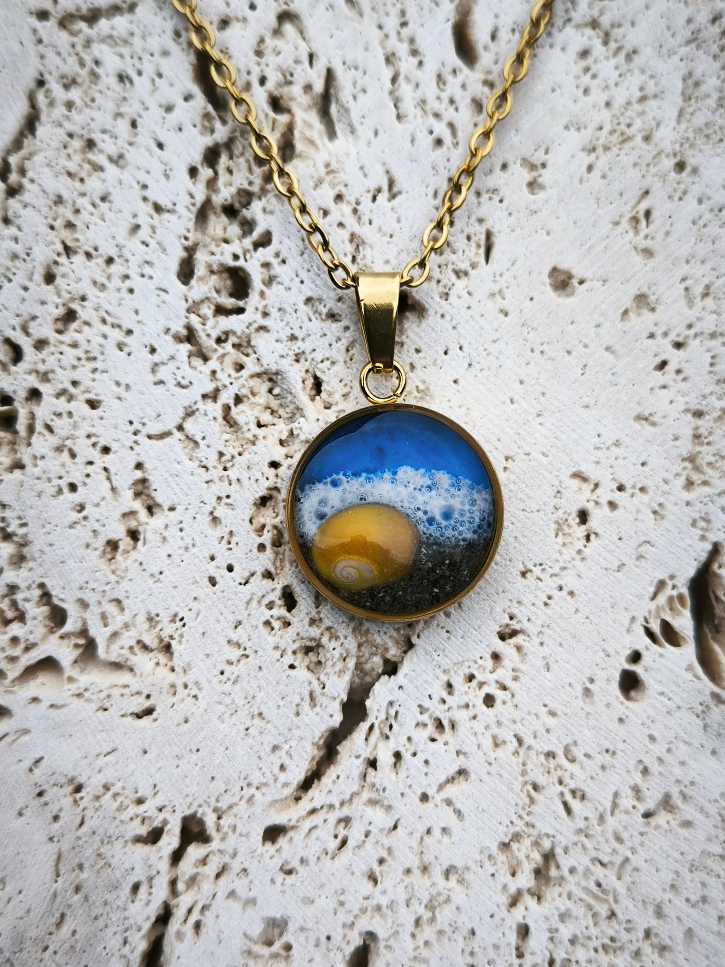 Handmade Resin Necklace with Sea Shell & Sand | Gold-Plated