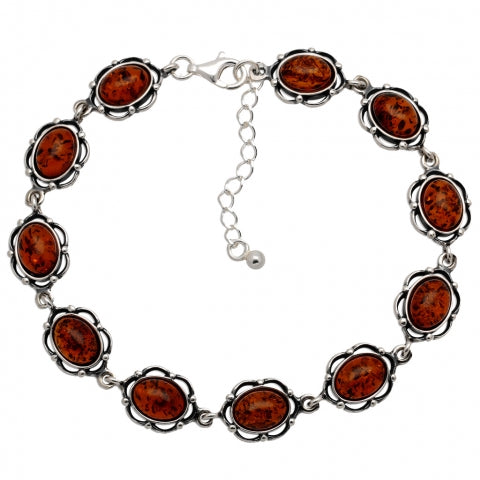 SILVER BRACELET WITH AMBER STONE 19-22 CM