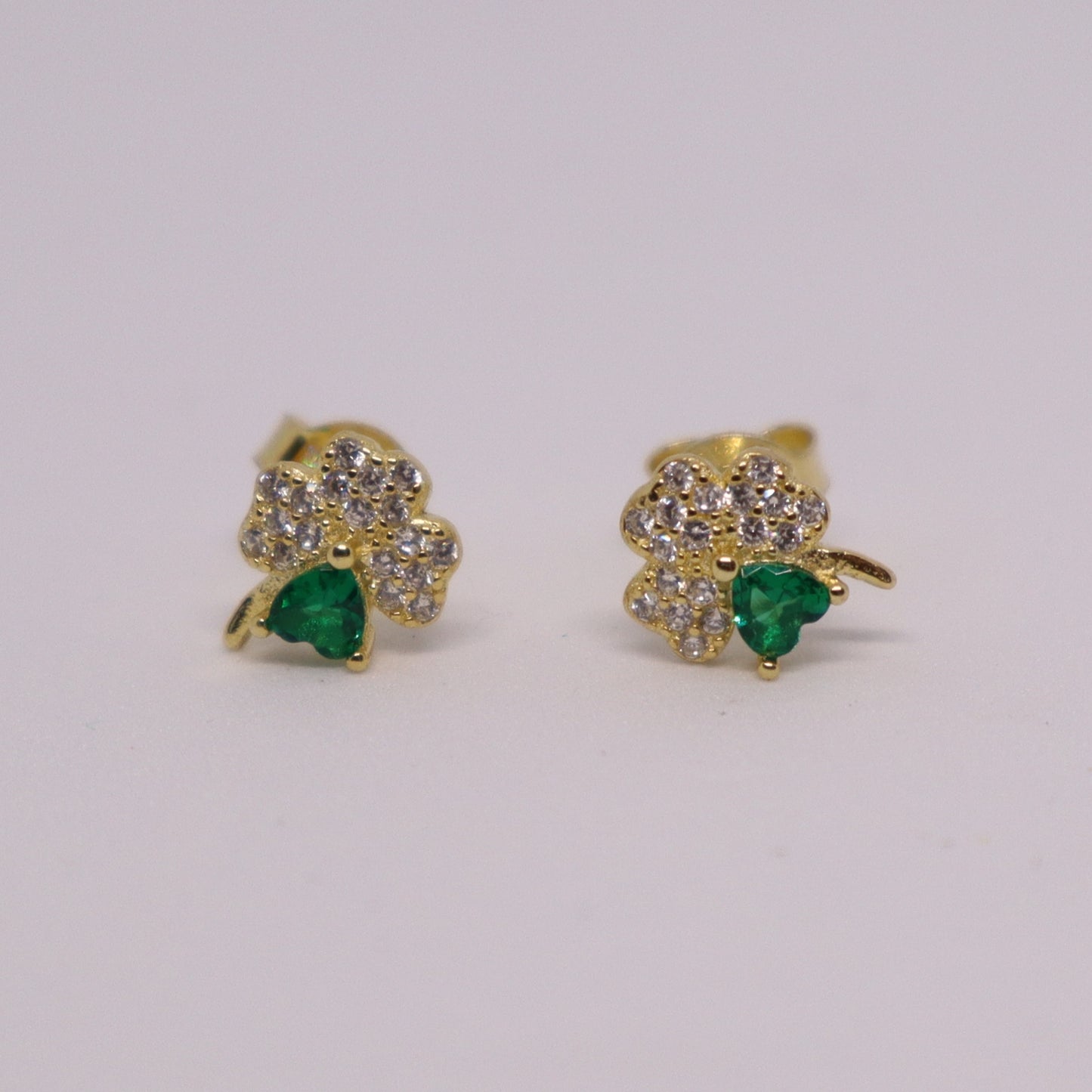 STERLING SILVER GREEN CLOVER EARRINGS- GOLD-PLATED